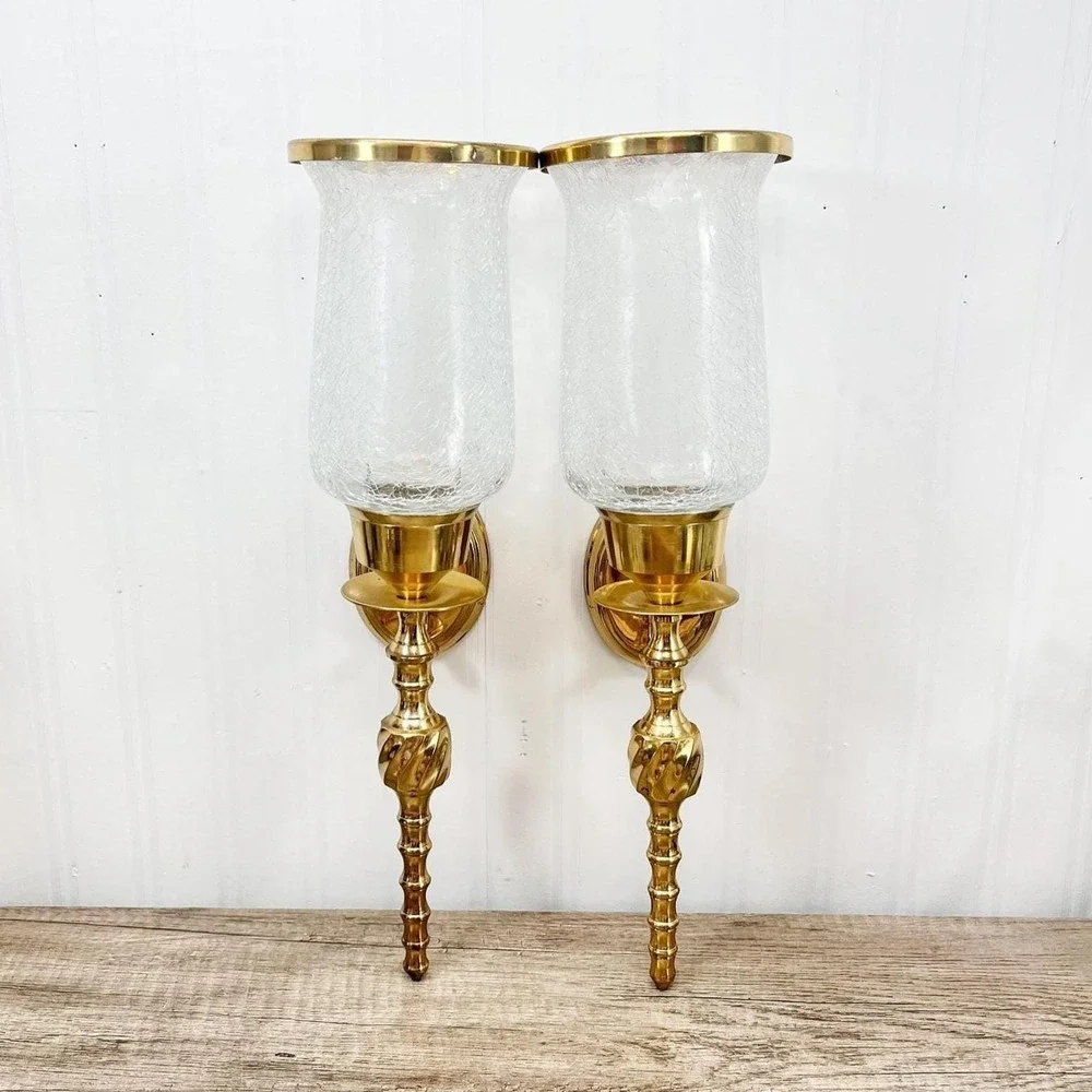 Vintage Brass Arm Wall Sconce Candle Holder Pair | Hollywood‎ Regency